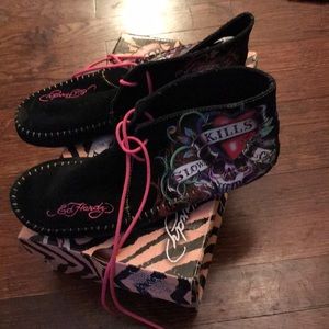 Ed Hardy suede booties